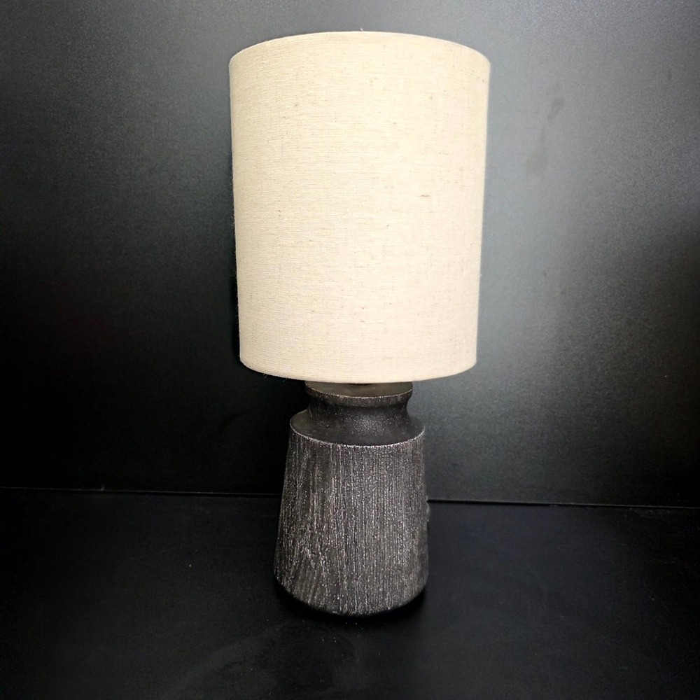 Farmhouse Table Lamp Small Black Beige Textured Rustic Accent Light Fall Boho